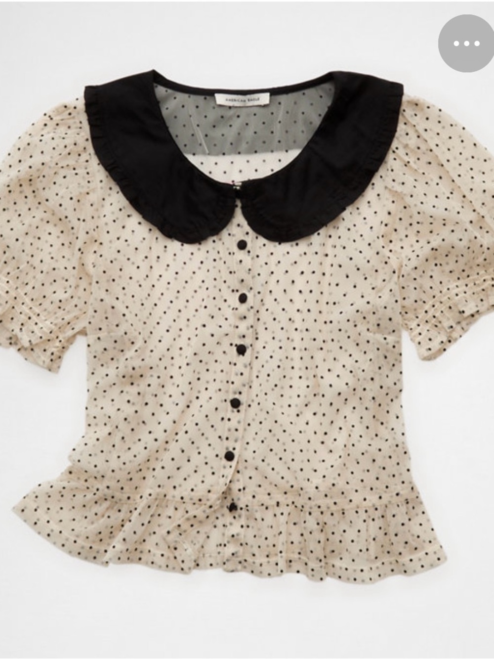 NWT - American Eagle  Sheer Polka Dot blouse with - Black Collar - sold out